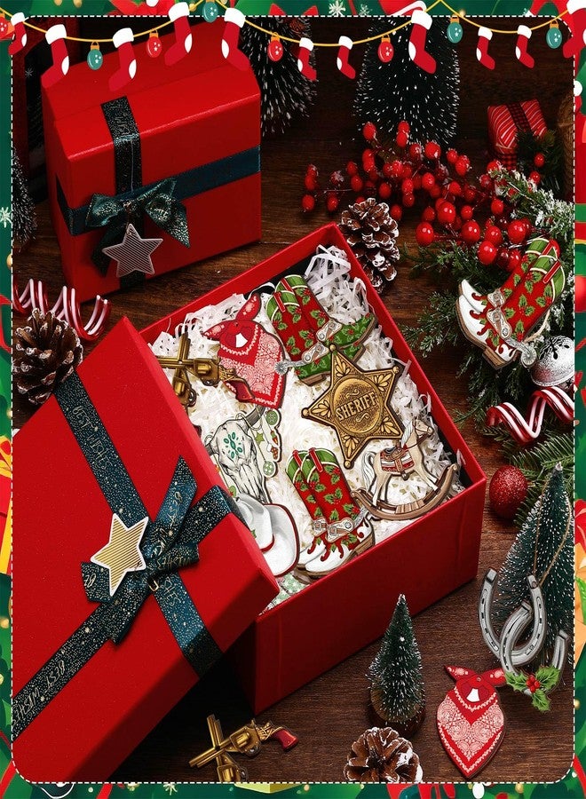 Memorywuu 36 Pcs Western Christmas Ornaments Cowboy Xmas Tree Decorations Cowboy Hat Boots Sheriff Badge Christmas Baubles Horse Cattle Wooden Cutouts for Tree Home Wreath Party Indoor Decor - Image 5